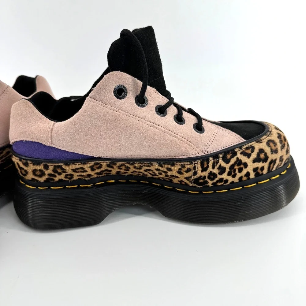 Dr. Martens Buzz 5-Eye Leopard Suede Platform Shoes Womens Sz 9 Pink/Brown Black
